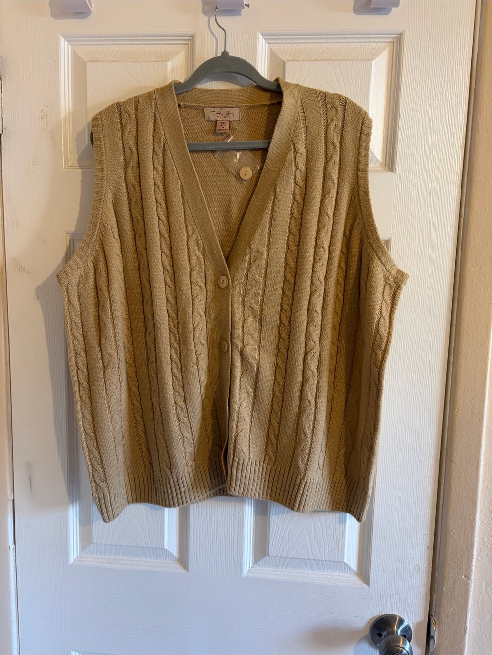 Men's Cable Knit Button-Front Vest in Camel